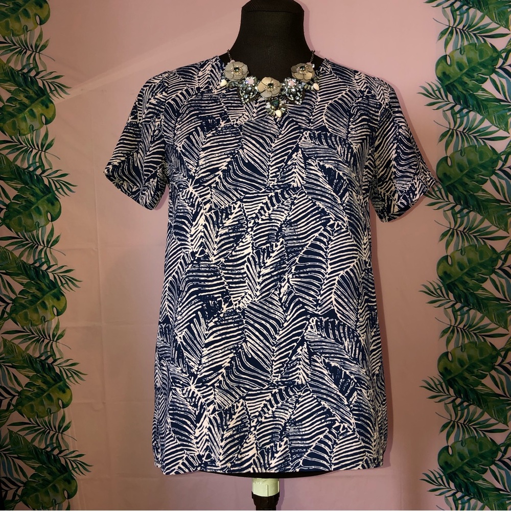 Sienna Sky Navy & Pink Sheer Leaf Print Blouse